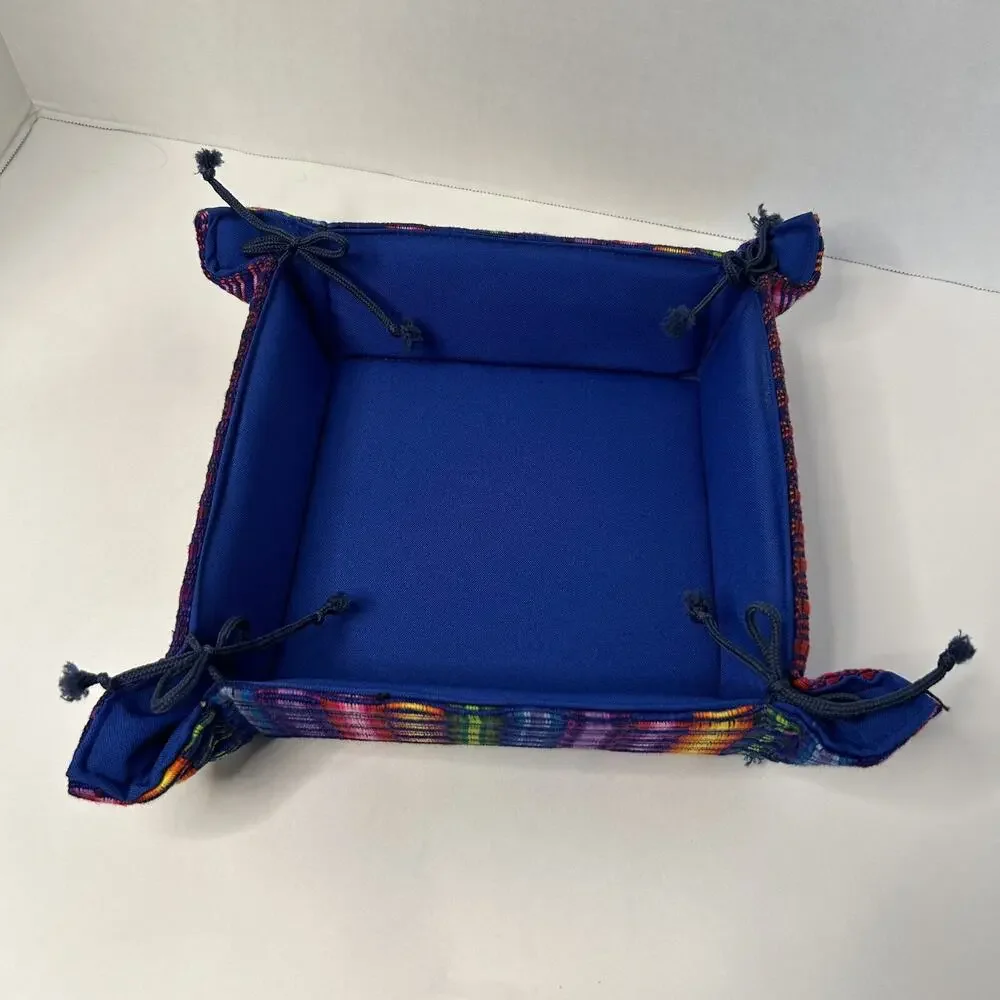 Guatemala Handmade Woven ARTISAN Multicolor‎ Bread Basket With Tie Corners